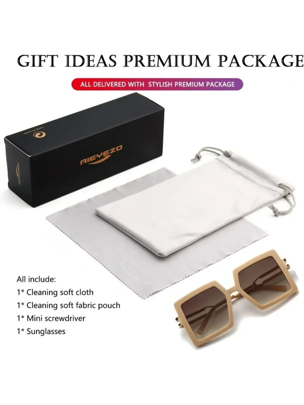 Women's Square Fashion Big Large Frame Sun Glasses UV400 Protection Beige Brown